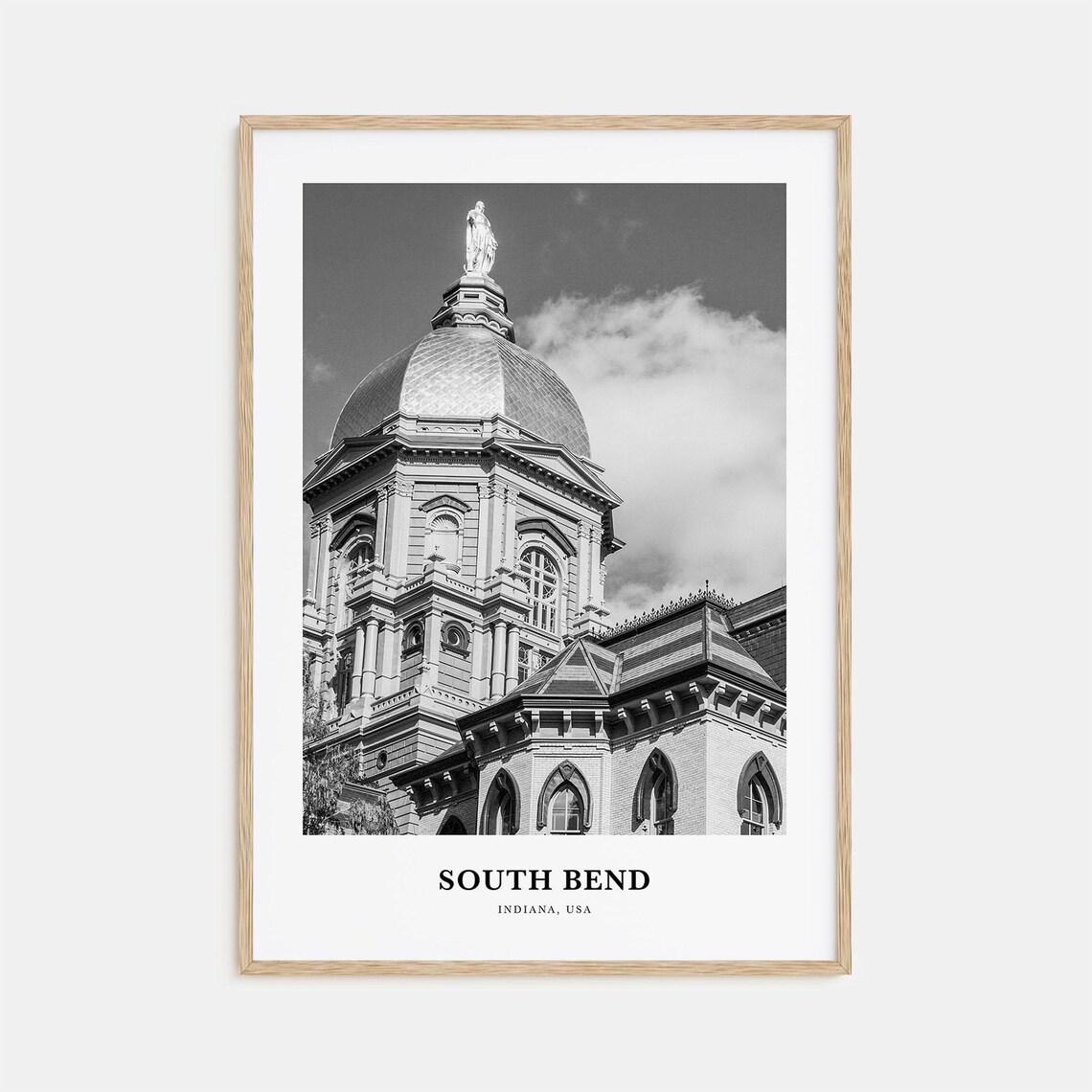 South Bend Indiana Golden Dome Landmark Black White Photo Poster