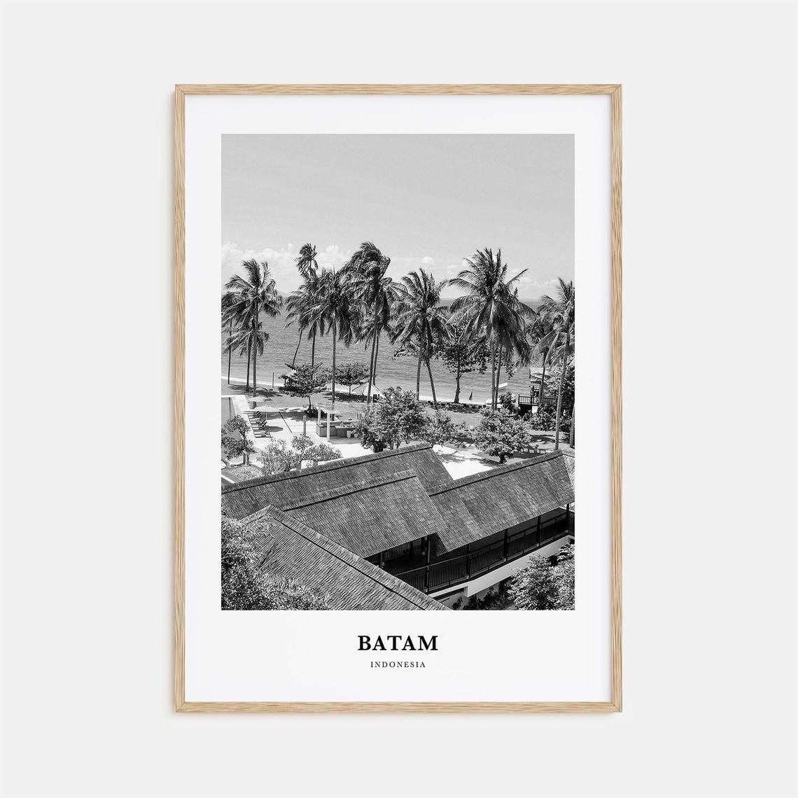 Batam Indonesia Tropical Beach Resort Palm Trees Black White Poster