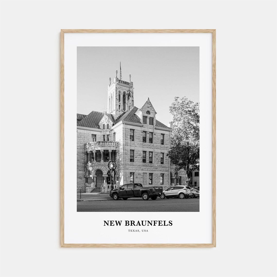 New Braunfels Texas Historic Courthouse Black And White Travel Poster