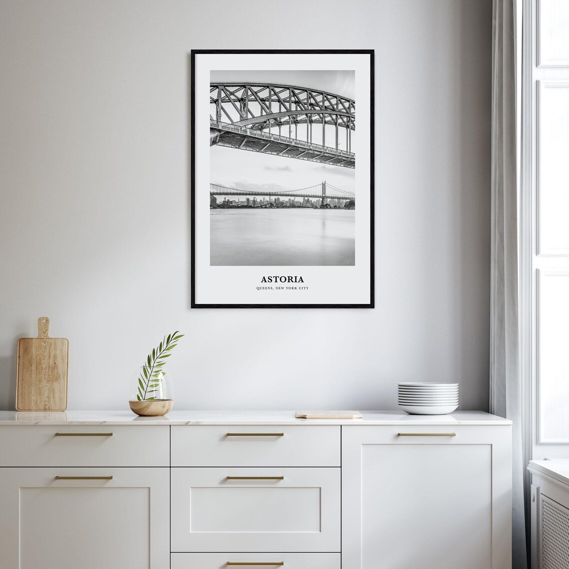 Astoria Queens New York City Bridge Views Black and White Poster - Image 2