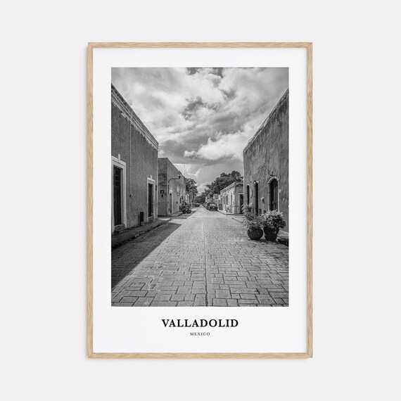 Valladolid Mexico Cobblestone Old Street Monochrome Art Poster