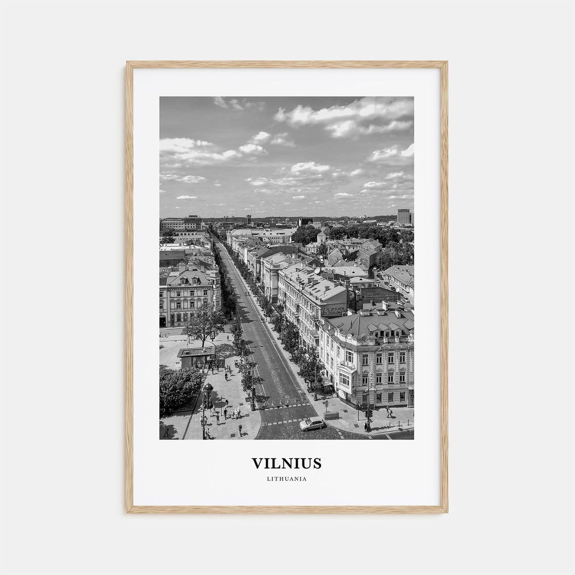 Vilnius Lithuania Monochrome Gediminas Old Town Cityscape Poster