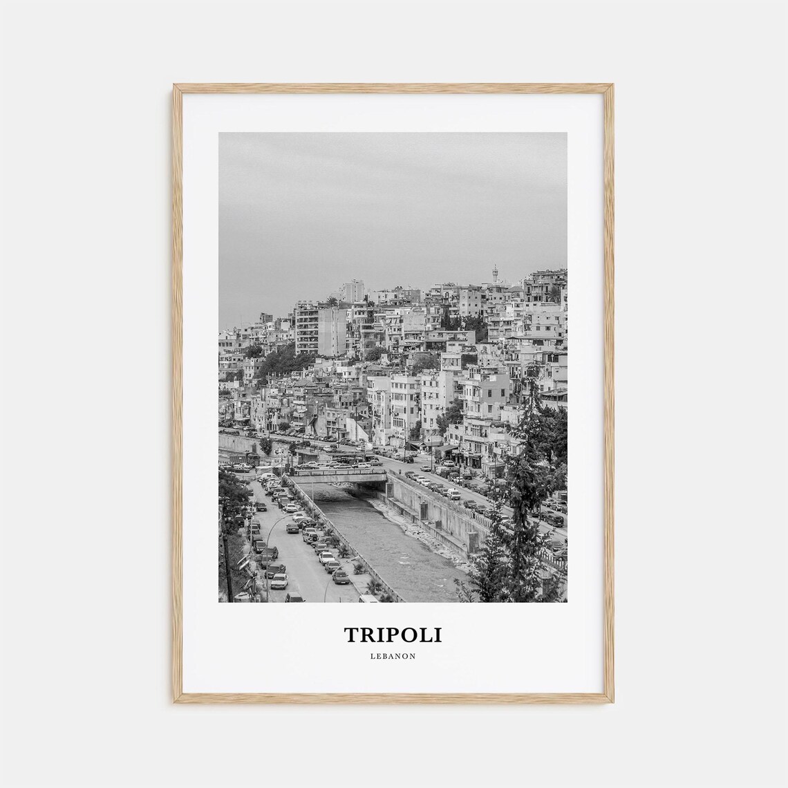 Tripoli Lebanon Riverside Cityscape Black and White Photography Poster