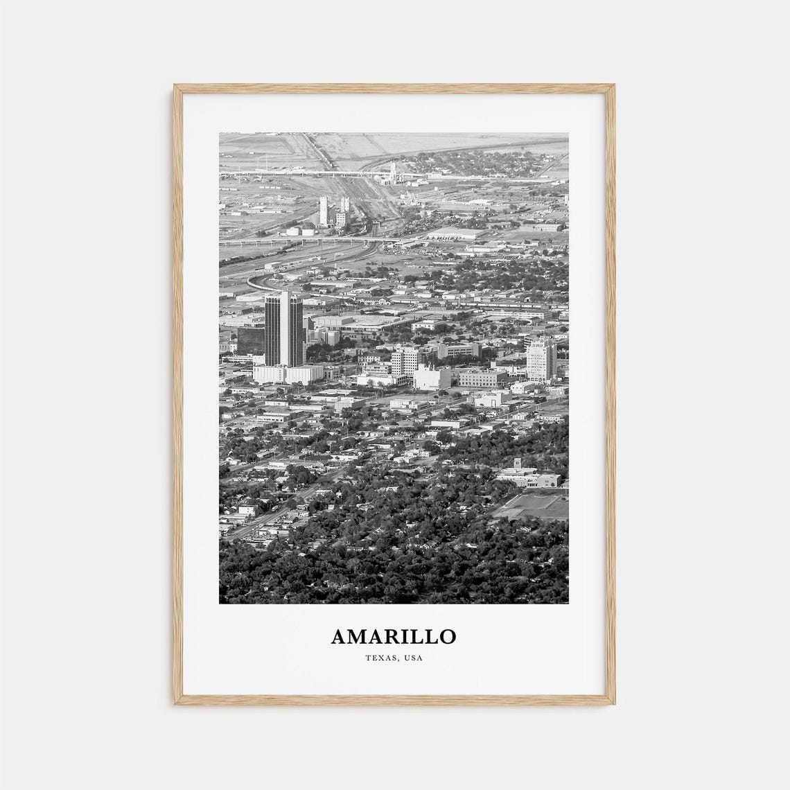 Amarillo Texas Downtown Aerial View Black and White Travel Poster