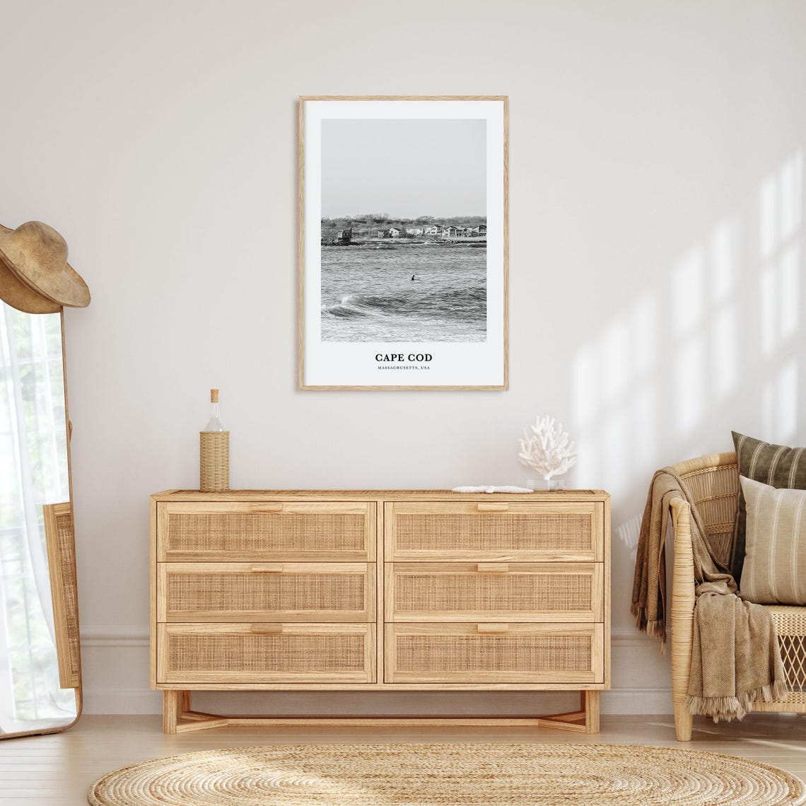 Cape Cod Massachusetts Ocean Beach Surfer Black and White Poster - Image 3