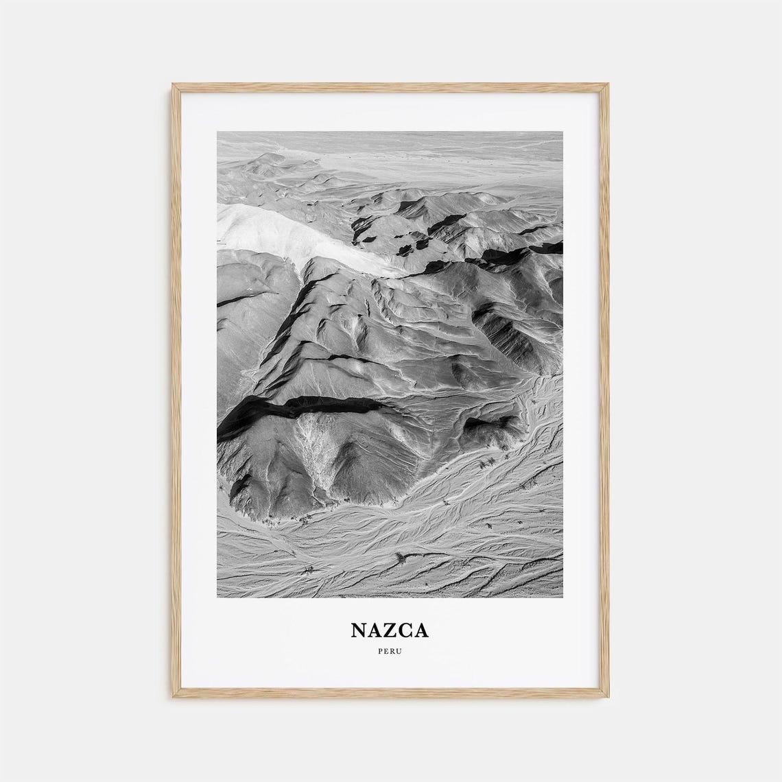 Nazca Peru Desert Mountains Aerial Black And White Travel Poster