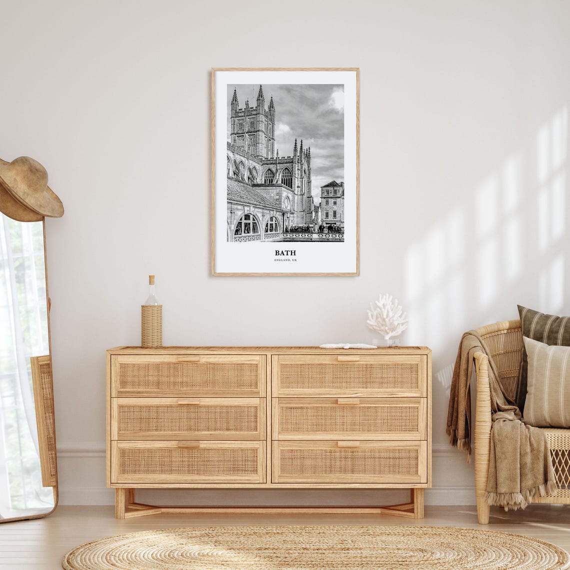 Bath England Gothic Bath Abbey And Roman Baths Black White Poster - Image 3