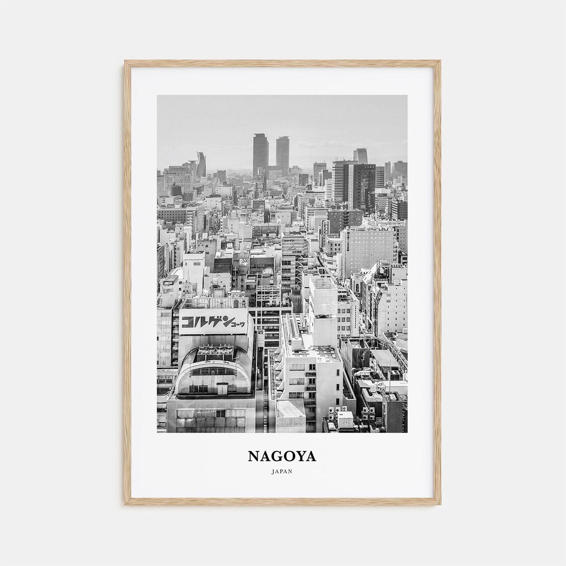Nagoya Japan City Skyline Aerial Black And White Travel Poster