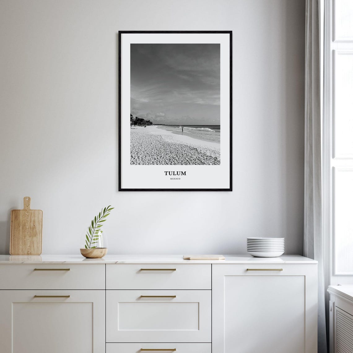Tulum Mexico Quiet Beach Shoreline Black and White Photography Poster - Image 2