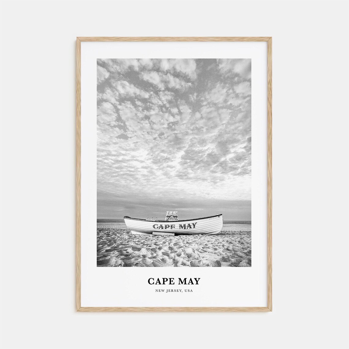 Cape May New Jersey Beach Lifeguard Boat Monochrome Travel Poster