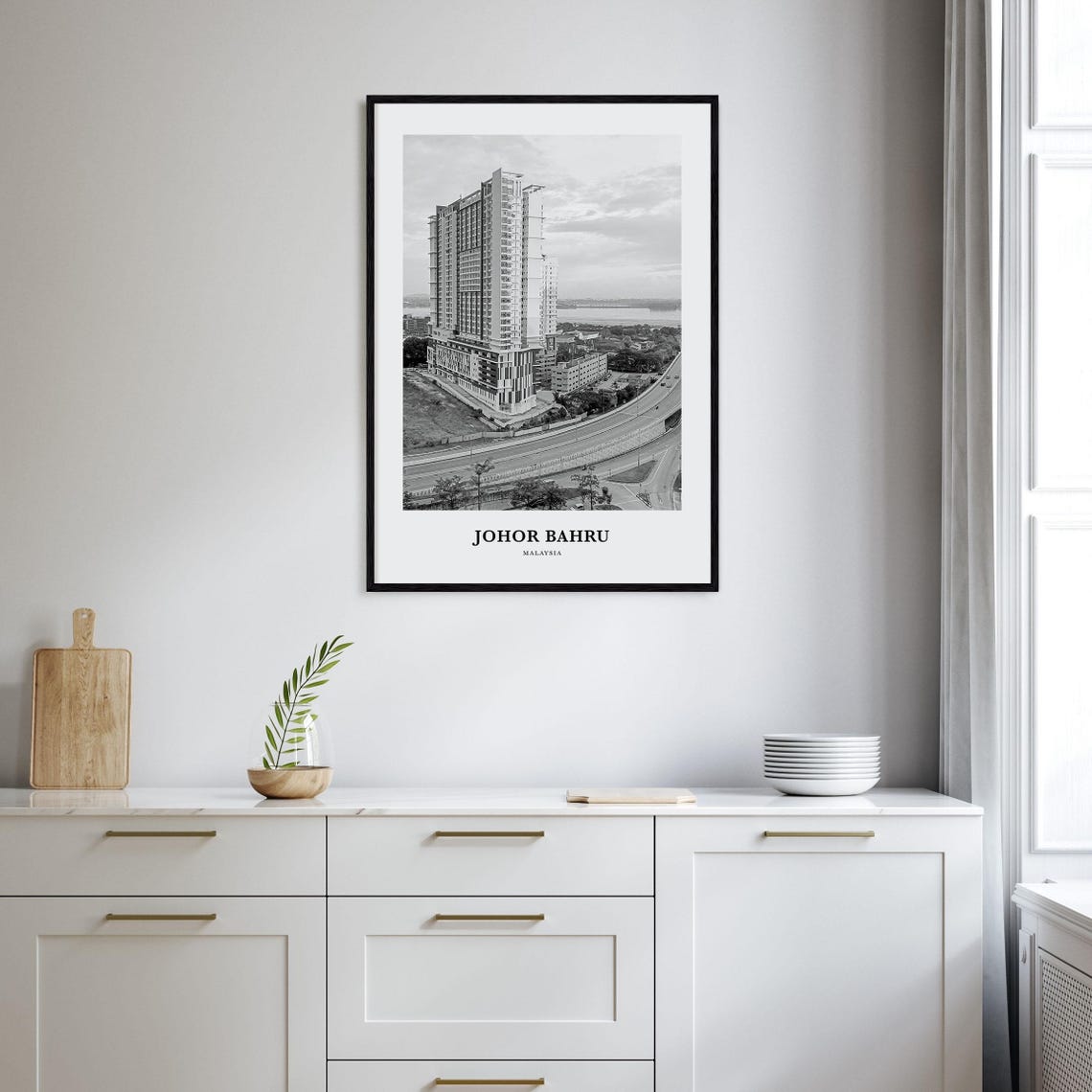 Johor Bahru Malaysia Black and White Tower Highway City Poster - Image 2