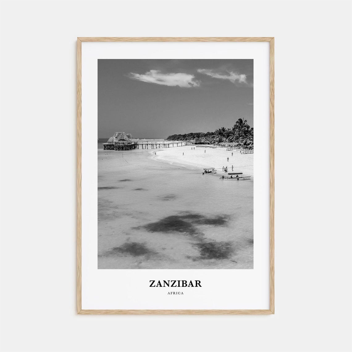 Zanzibar Africa White Sand Beach Pier Black and White Poster