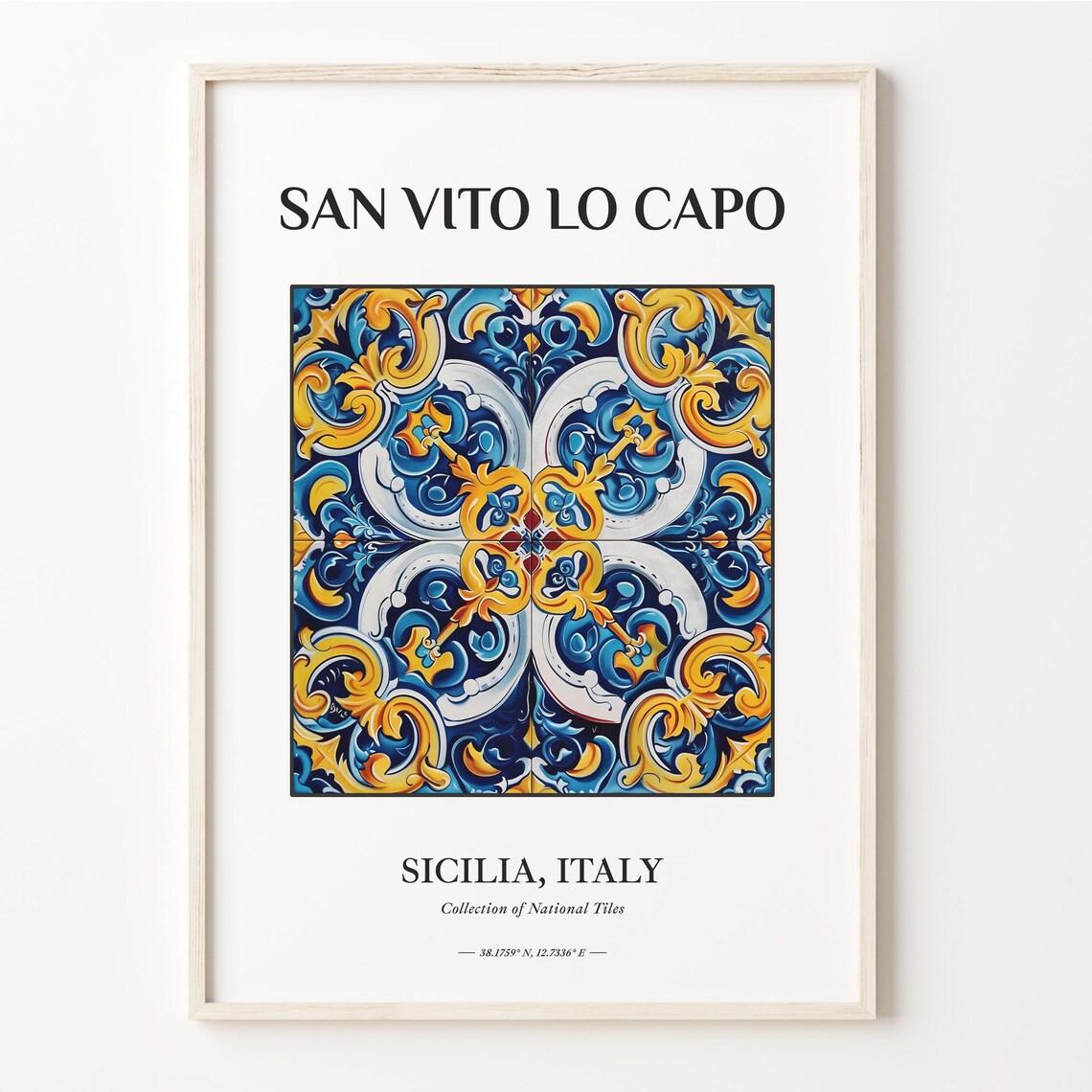 San Vito Lo Capo Sicilia Italy Blue Gold Swirl Tile Art Poster