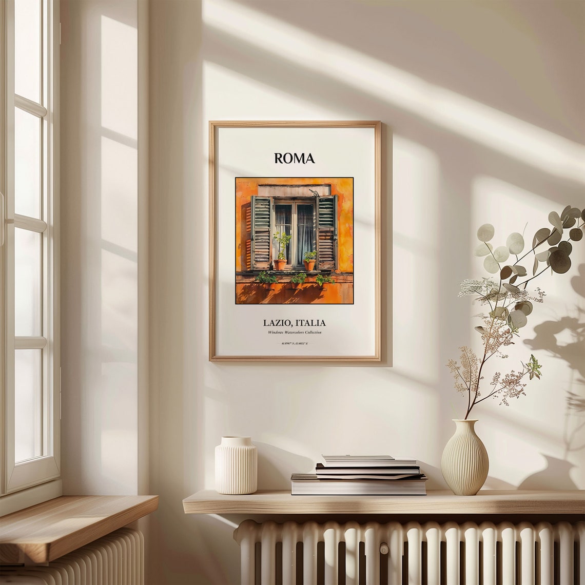 Roma Italy Shuttered Window Orange Wall Watercolor Home Decor Poster - Image 3