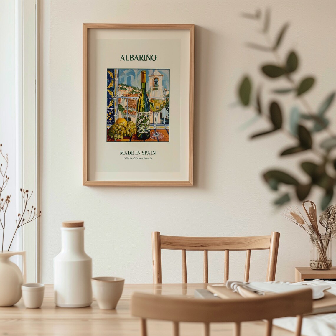 Albariño White Wine Bottle Glass Grapes Spanish Vineyard Print - Image 3