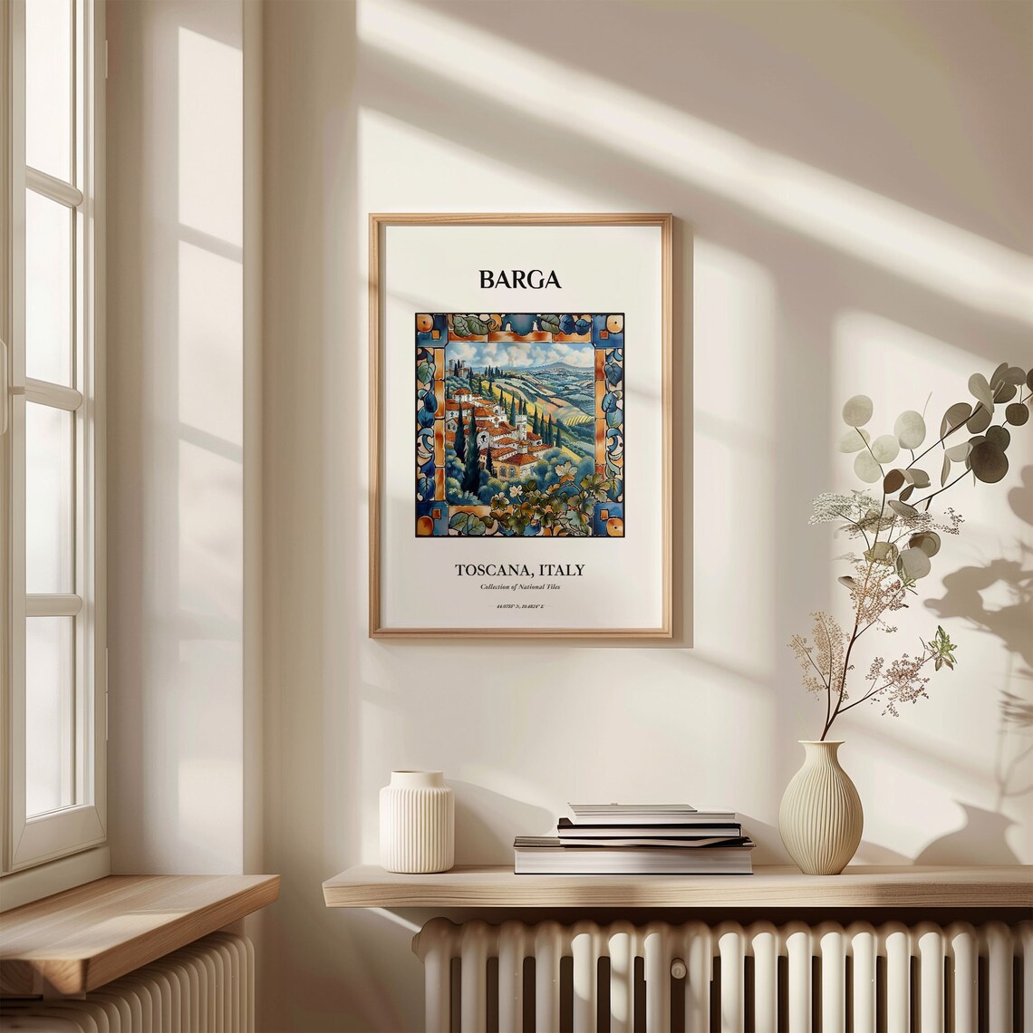 Vintage Barga Toscana Italy Hill Town Tile Frame Travel Poster - Image 3