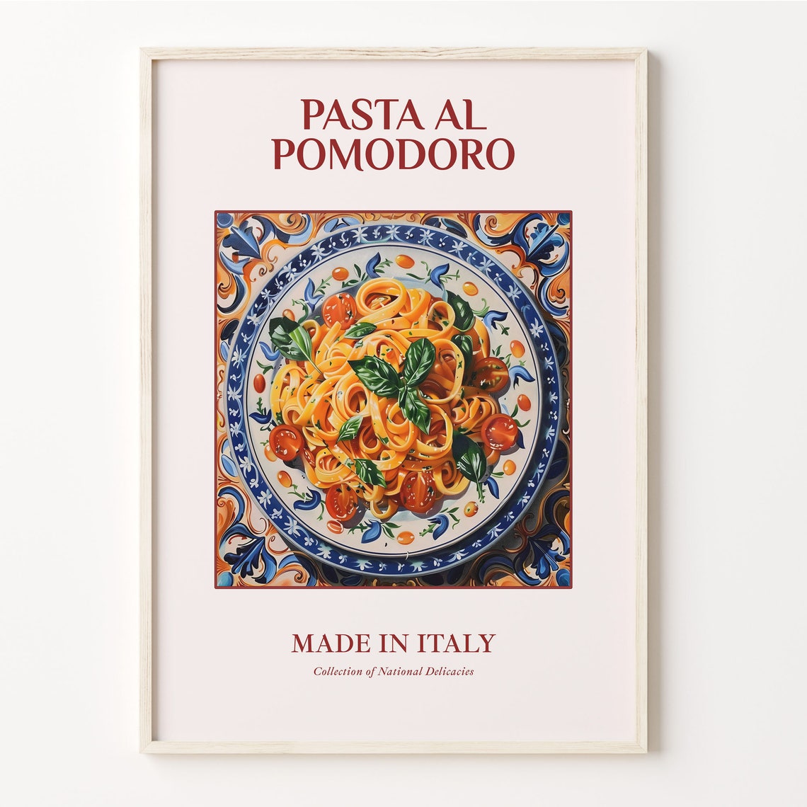 Pasta al Pomodoro Italian Tomato Pasta Maiolica Tile Kitchen Poster