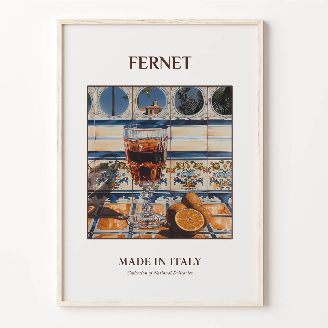 Italian Fernet Liqueur Glass Orange Maiolica Tile Bar Wall Poster