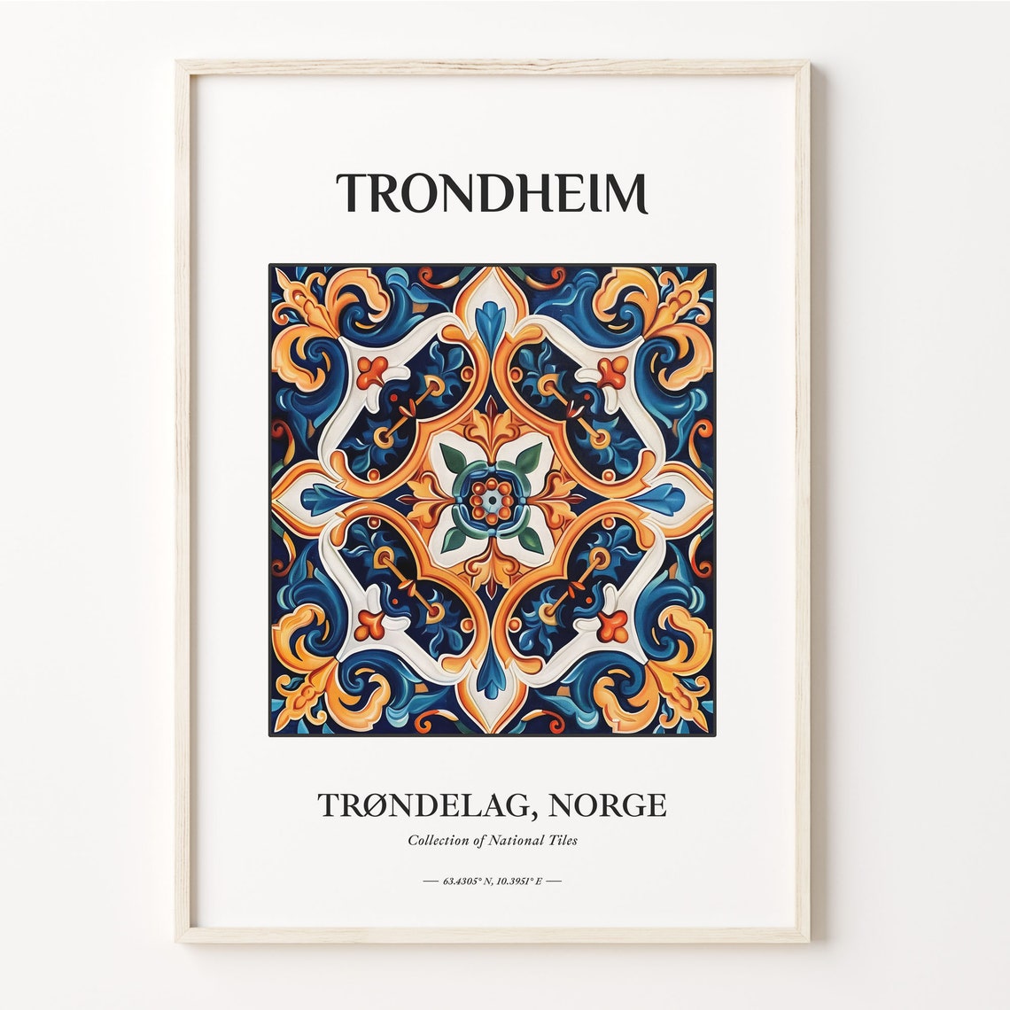Trondheim Norway Blue Orange Tile Pattern Aesthetic Home Decor Poster