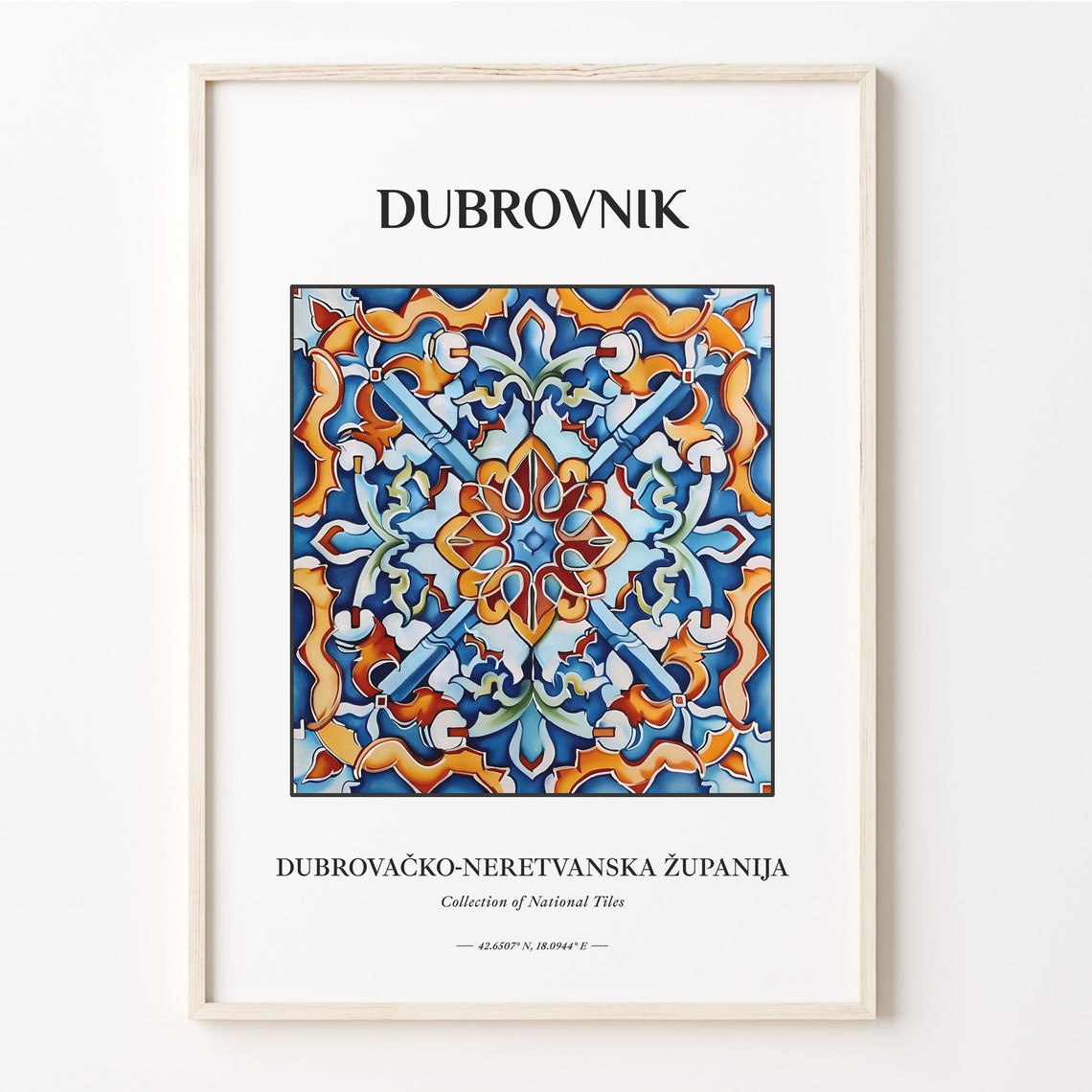Dubrovnik Croatia Blue Orange Symmetric Medallion Tile Poster