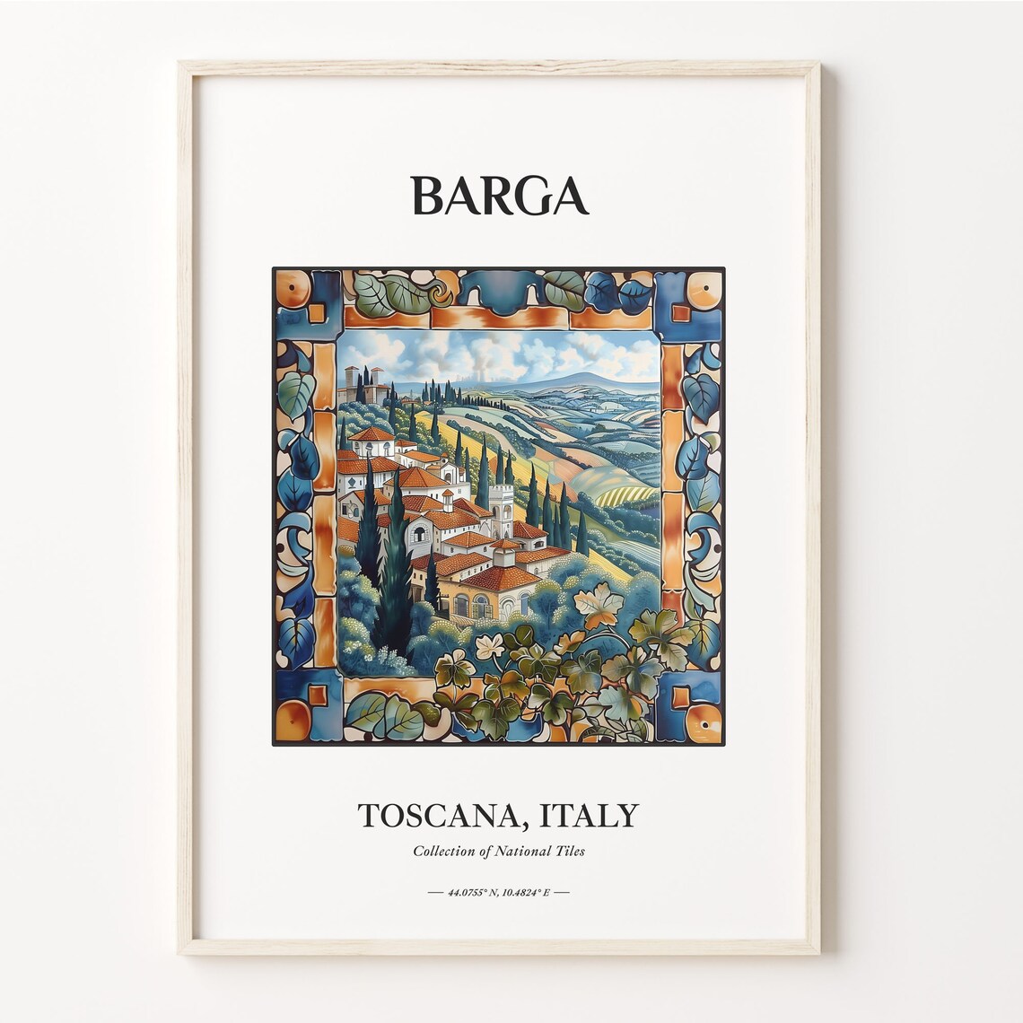 Vintage Barga Toscana Italy Hill Town Tile Frame Travel Poster