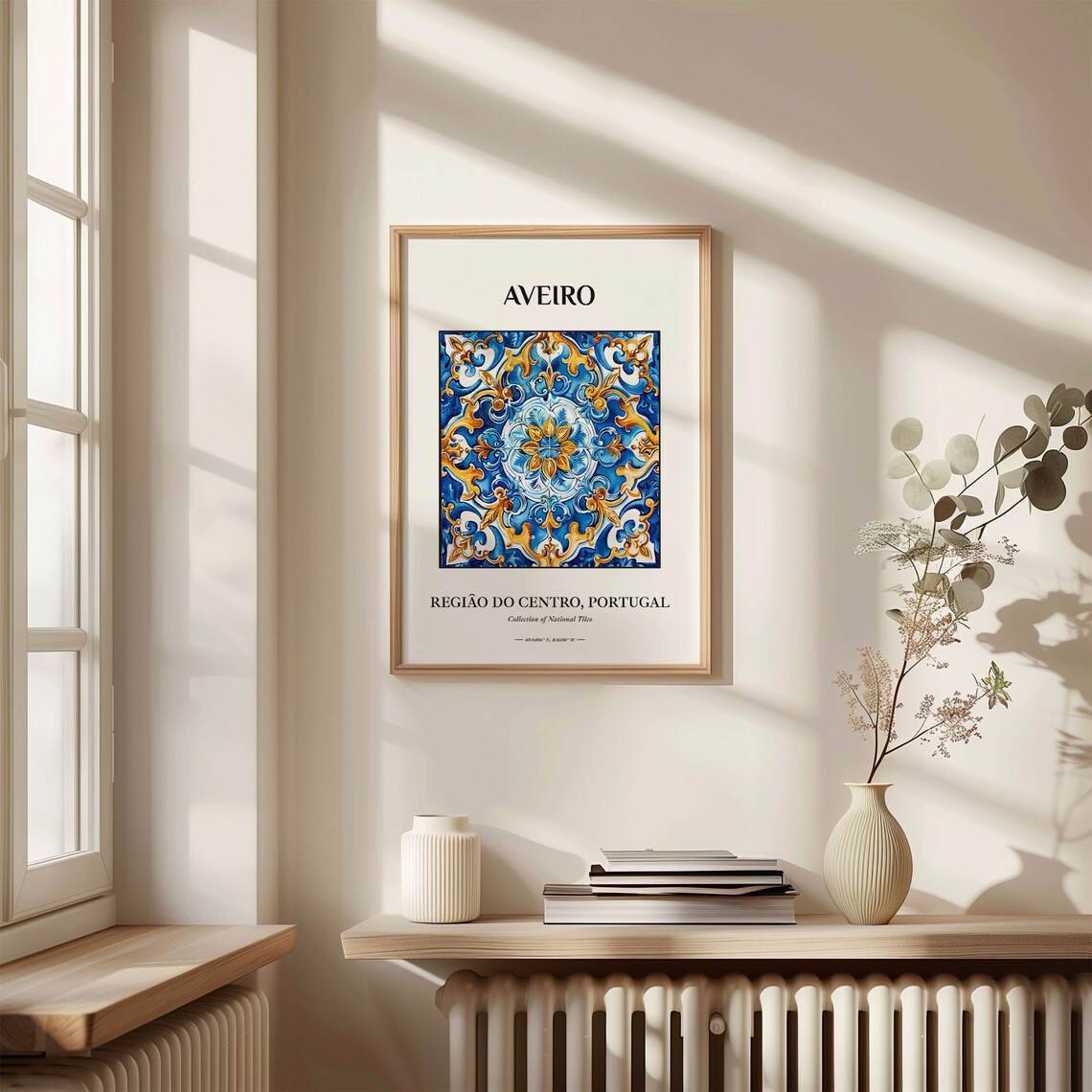 Aveiro Portugal Traditional Blue Gold Azulejo Tile Pattern Poster - Image 3