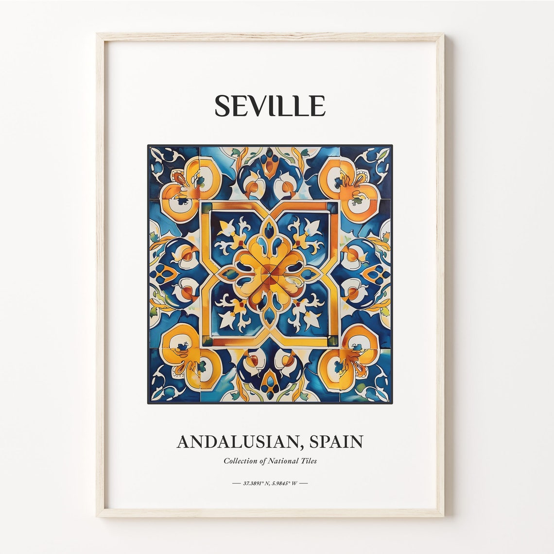 Seville Andalusian Spain Blue Gold Geometric Tile Decor Poster