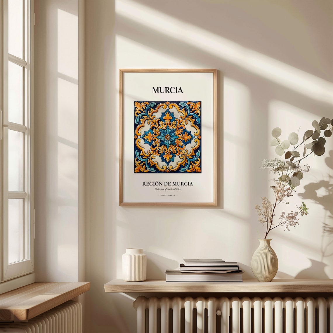 Murcia Spain Blue Orange Traditional Ceramic Tile Pattern Poster - Image 3