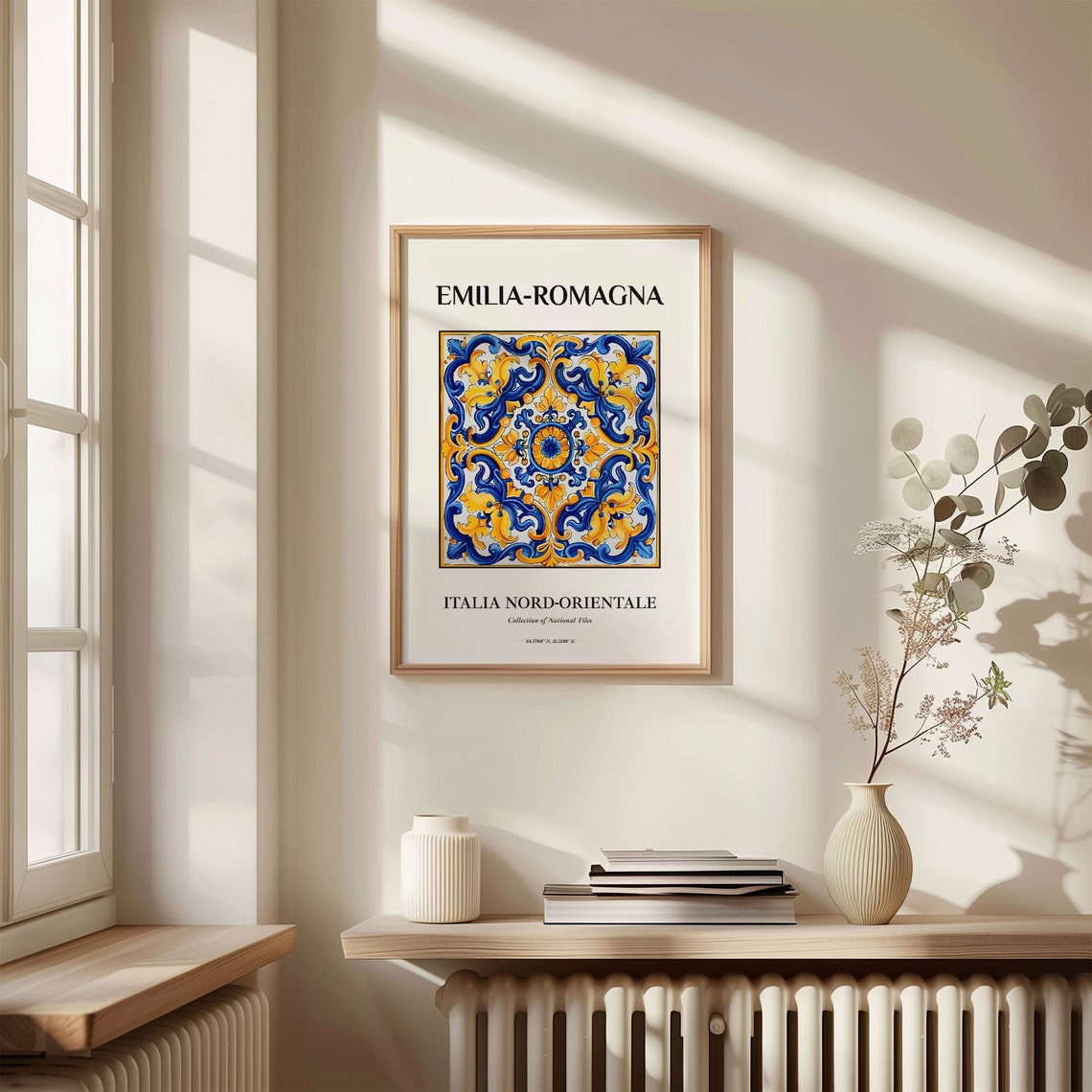 Emilia Romagna Italy Blue Gold Floral Medallion Tile Decor Poster - Image 3