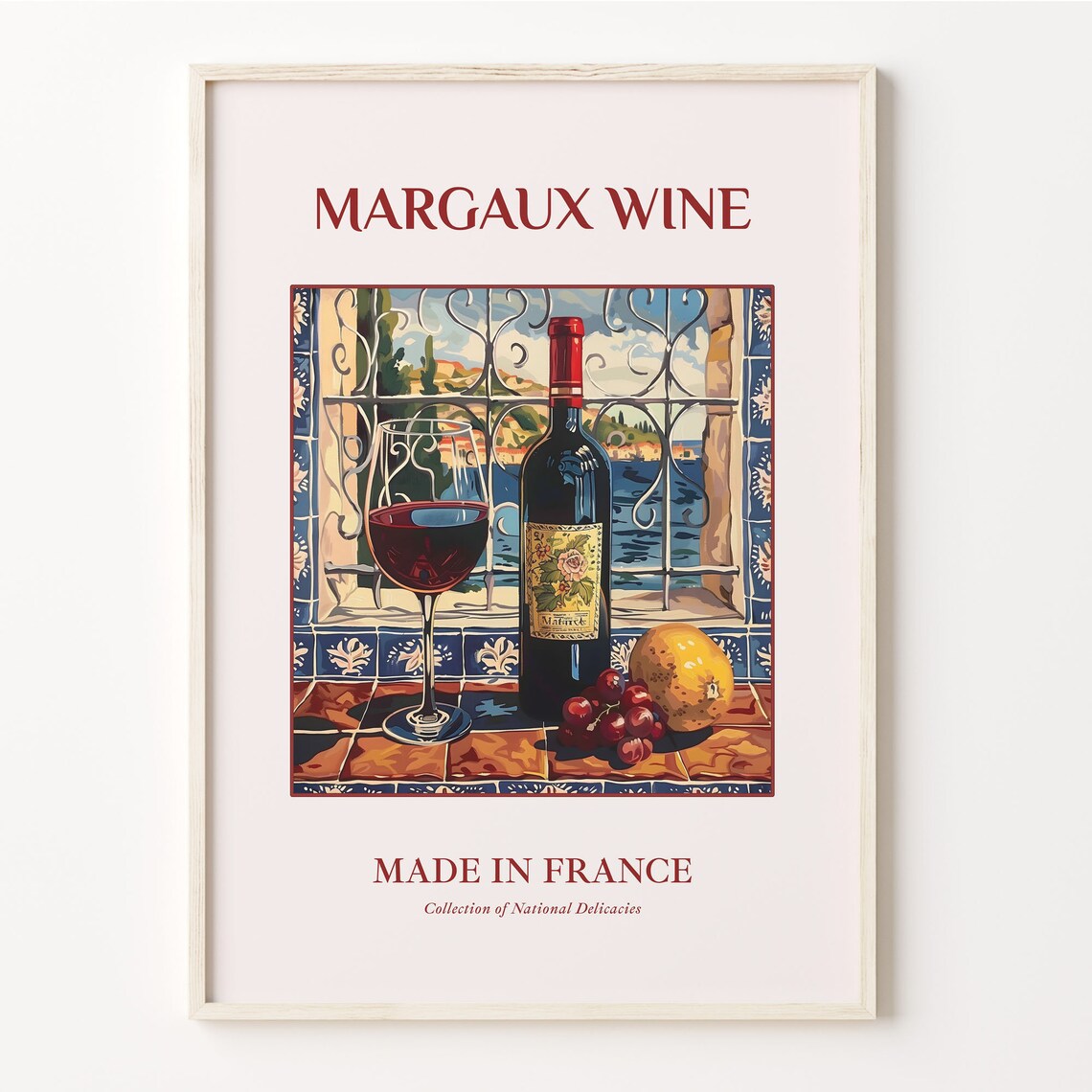 Margaux Wine French Red Wine Seaside Window Maiolica Art Poster
