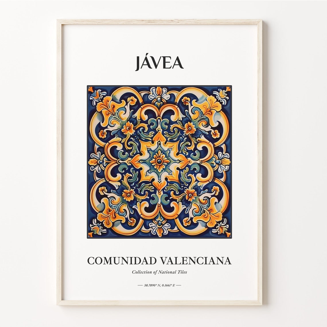 Javea Valencian Community Spain Blue Orange Tile Pattern Poster