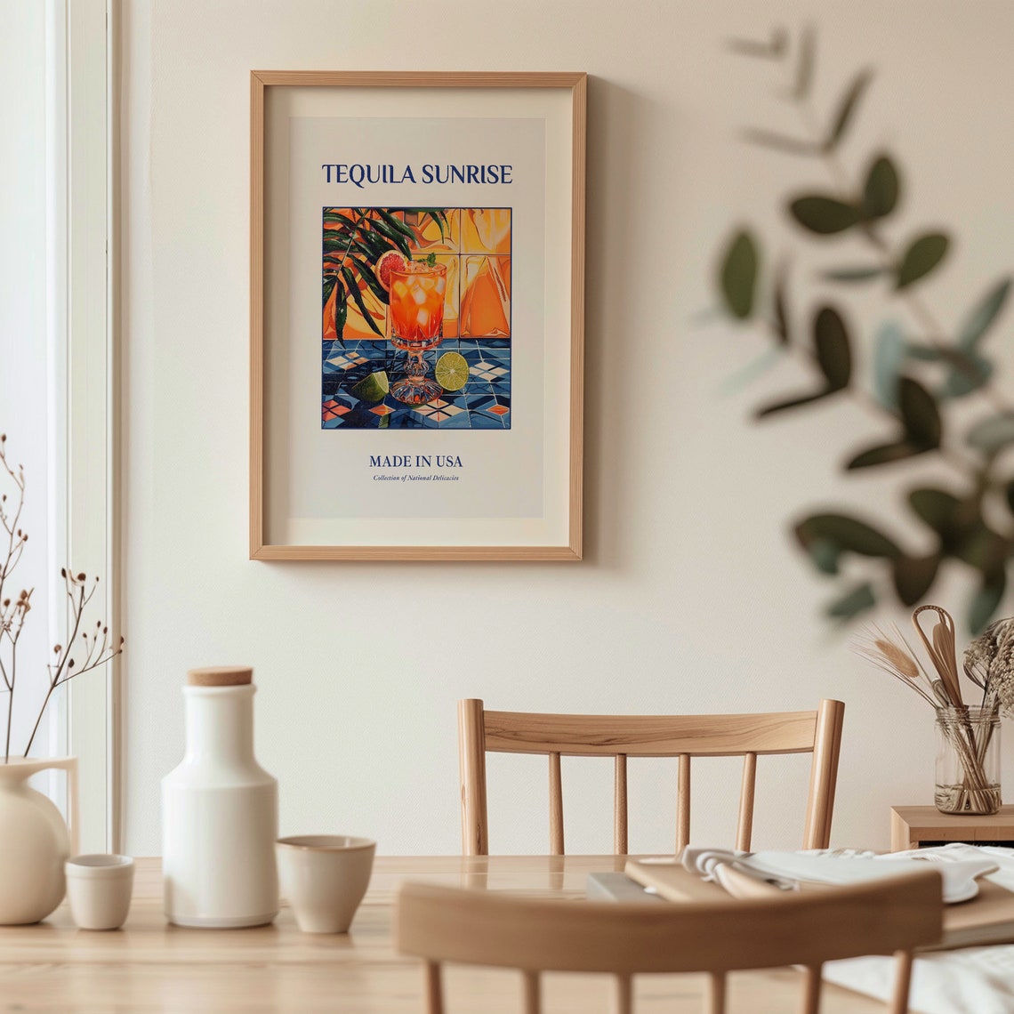 Tequila Sunrise Cocktail Orange Lime Palm Tile Art Kitchen Poster - Image 3