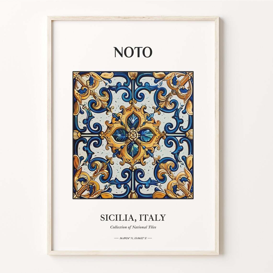Noto Sicilia Italy Tile Poster with Quatrefoil Scroll Design