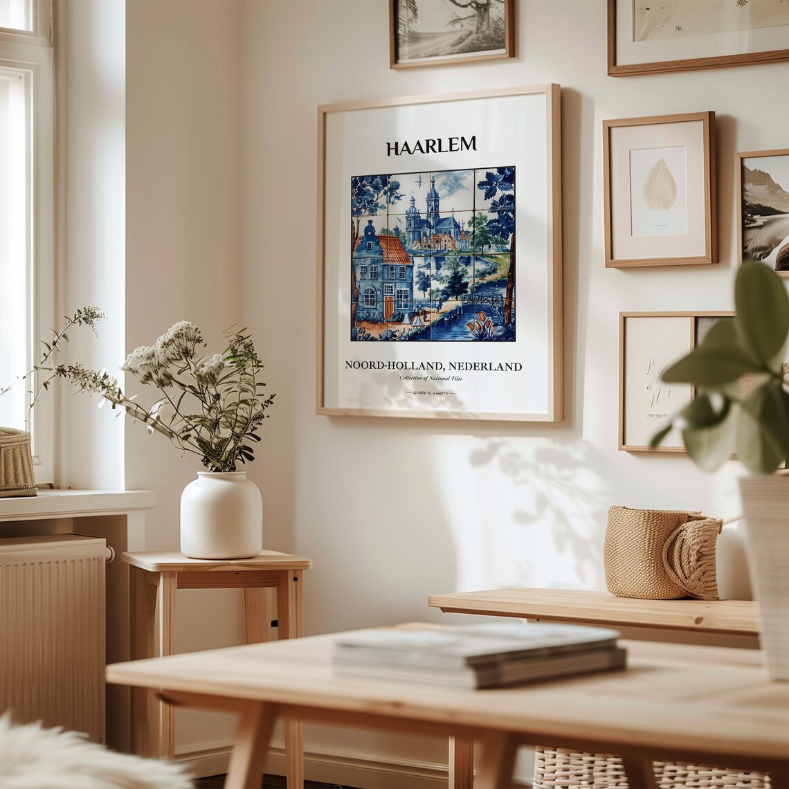 Haarlem Netherlands Delft Tile Poster with Church Canal Scene - Image 2