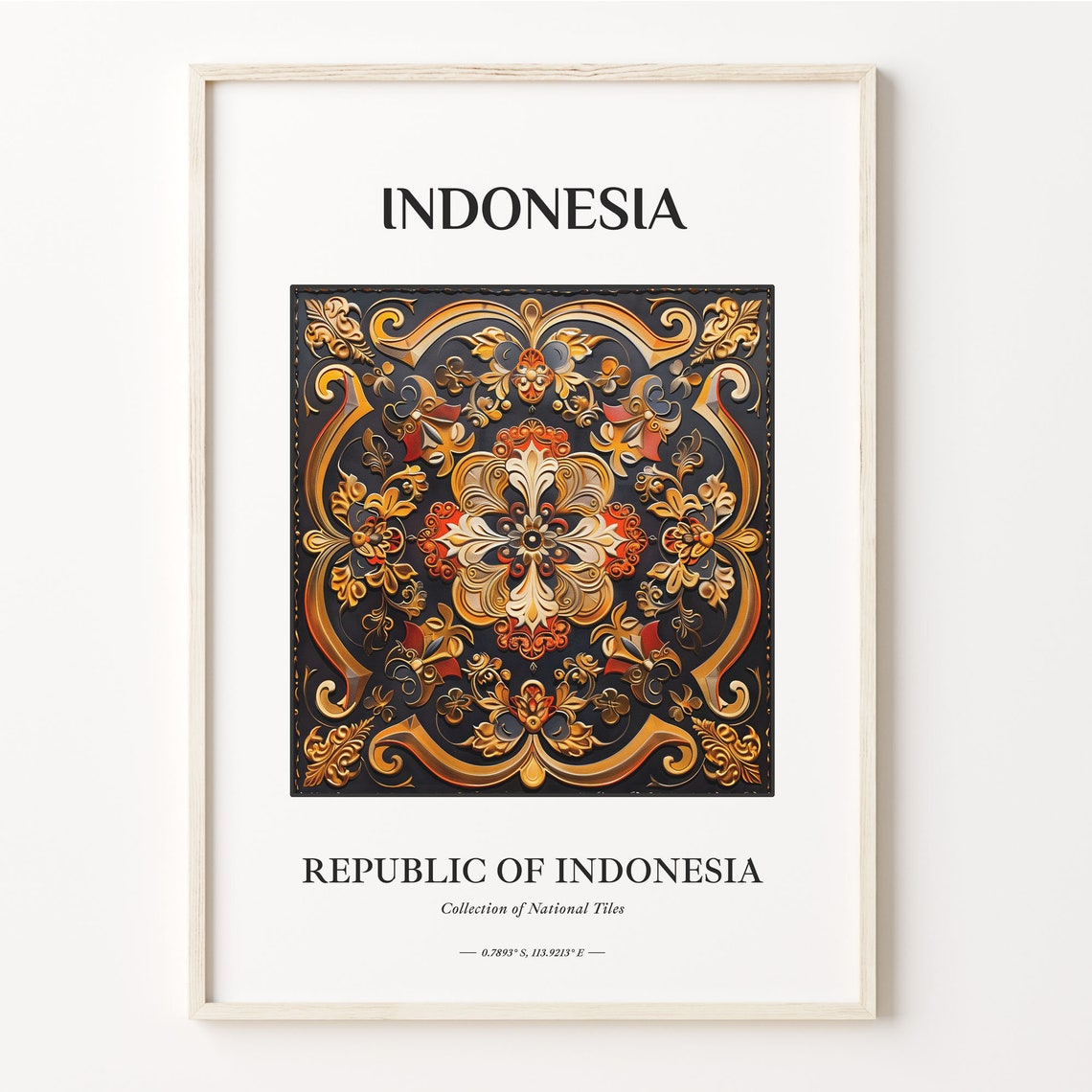 Indonesia Dark Gold Batik Ornate Tile Pattern Wall Decor Poster