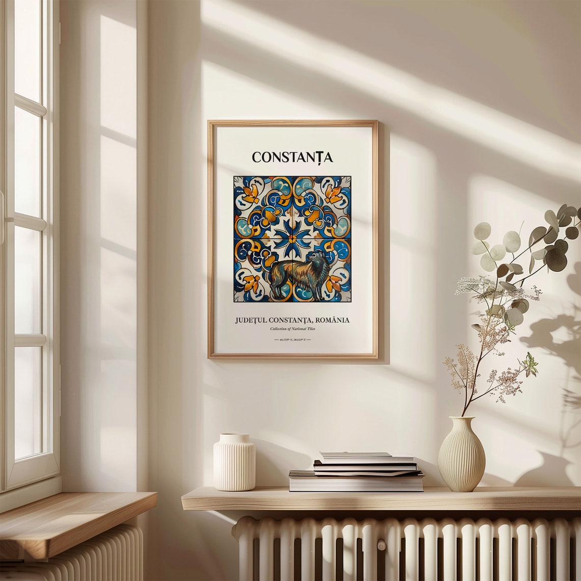 Constanta Romania Folk Wolf Blue Orange Tile Pattern Art Poster - Image 3
