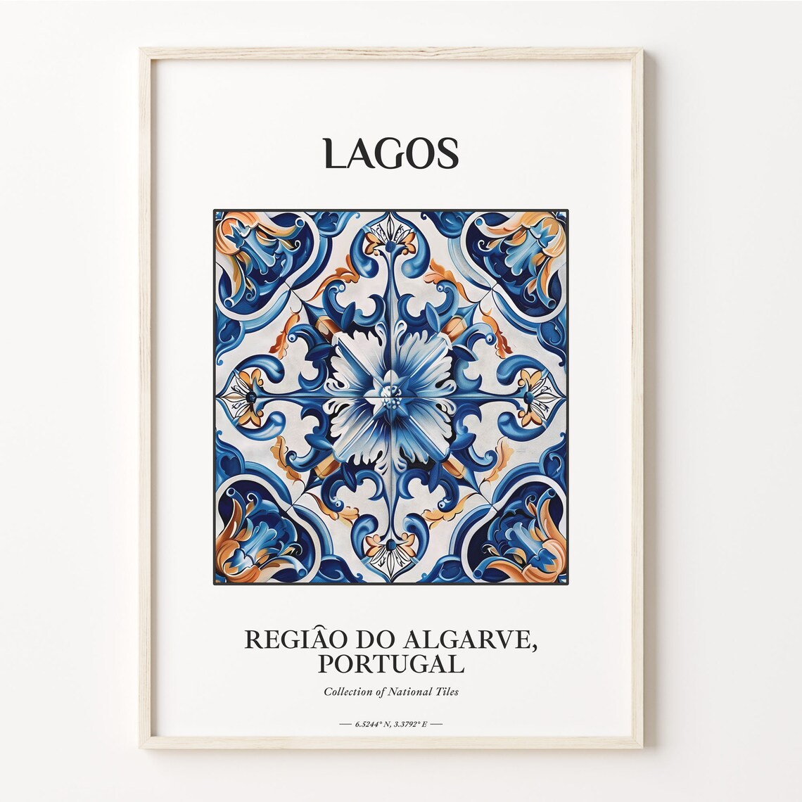Lagos Algarve Portugal Azulejo Floral Tile Art Blue White Poster