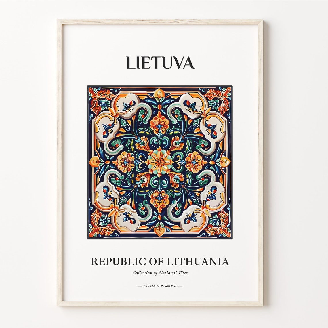 Lithuania Lietuva Majolica Tile Floral Pattern Collection Art Print