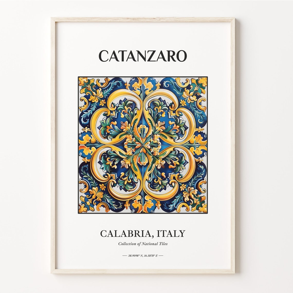 Catanzaro Calabria Italy Blue Gold Quatrefoil Tile Pattern Poster