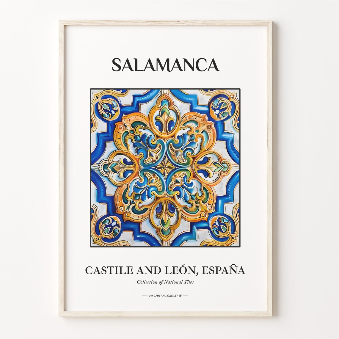 Salamanca Spain Blue Orange Baroque Tile Pattern Wall Poster