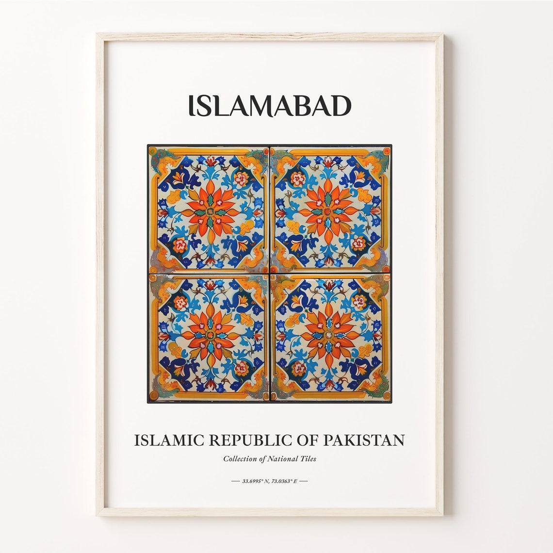 Islamabad Pakistan Floral Tile Grid Pattern Home Decor Poster