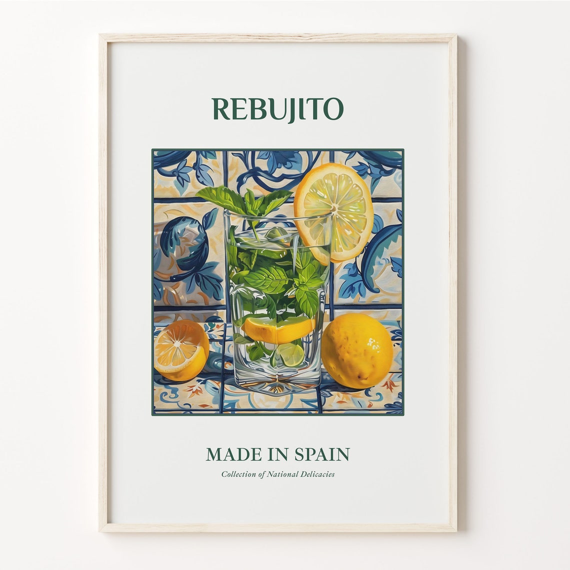 Rebujito Spanish Lemon Mint Sherry Cocktail Tile Art Kitchen Poster