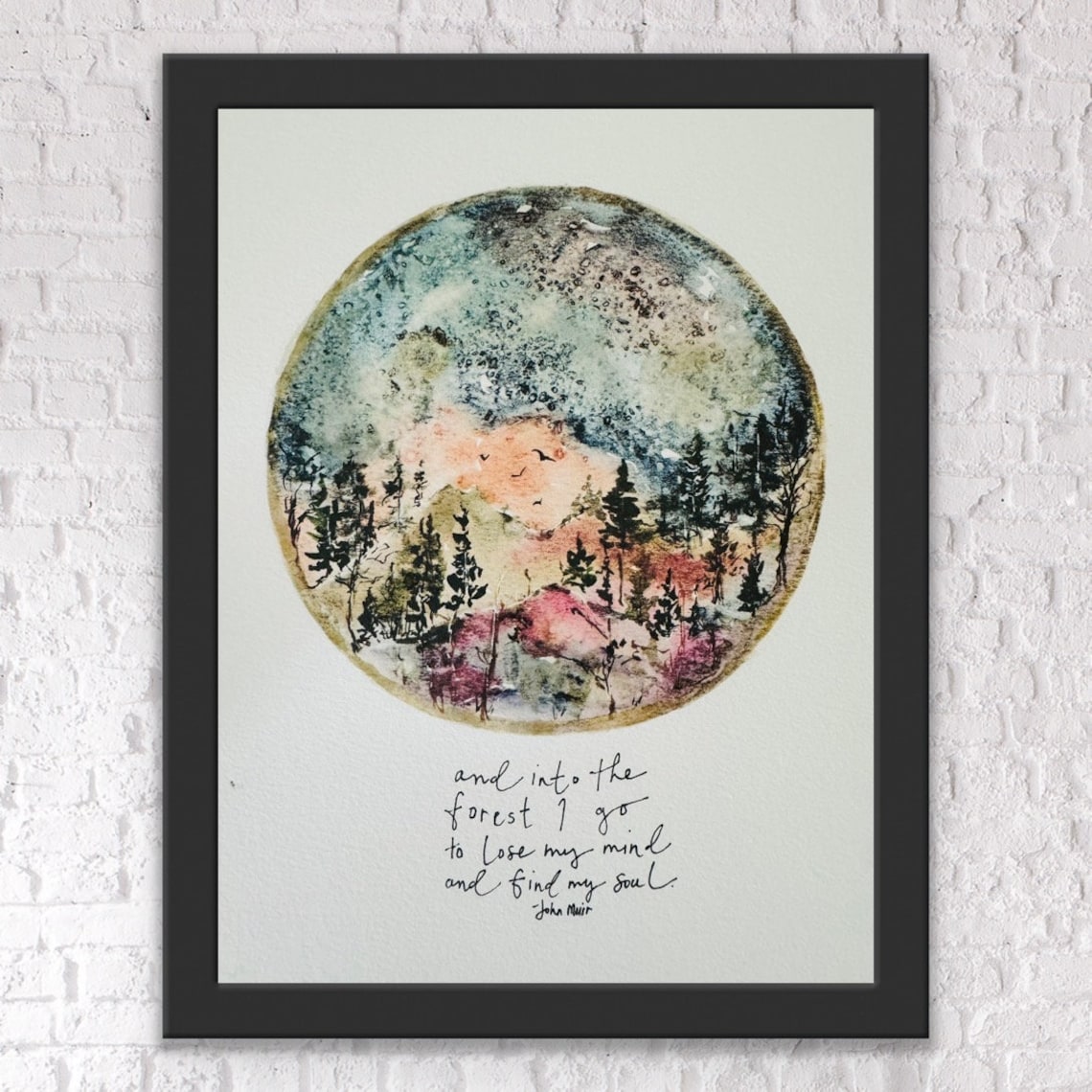 John Muir Forest Watercolor Quote Wall Art Print
