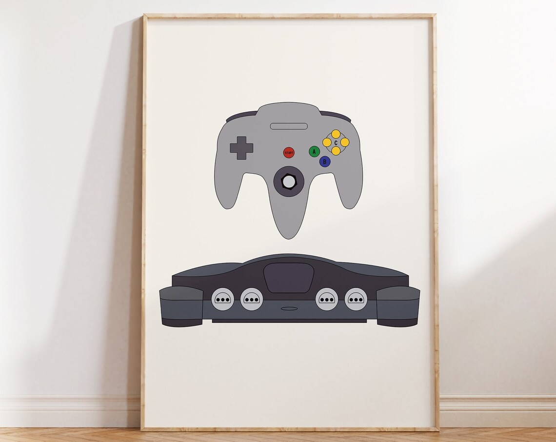 Nintendo 64 Controller Console Retro 90s Gamer Room Gift Poster