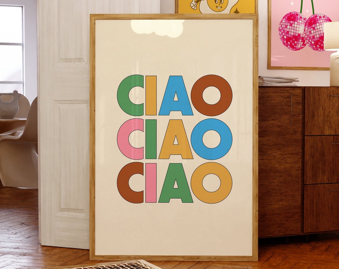Ciao Ciao Ciao Colorful Typography Retro Italian Greeting Poster