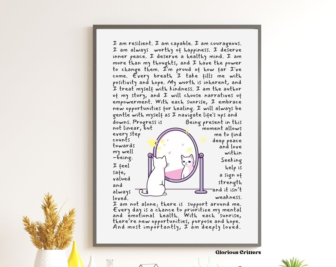 Selfcare Affirmations Cat Positive Poster Print