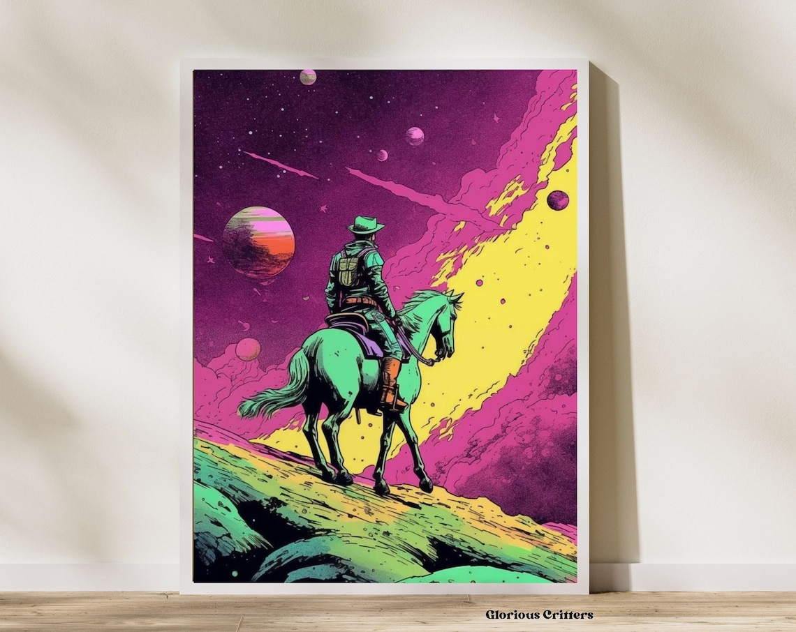 Vintage Sci-Fi Cowboys Western Texas Art Print