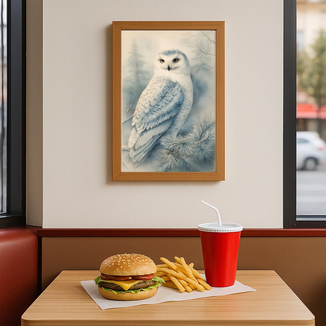 Snowy Owl In Winter Pines Soft Blue Watercolor Majestic Bird Poster - Image 3