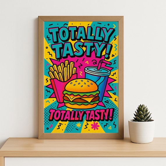 Totally Tasty Retro 90s Fast Food Pop Art Burger Fries Soda Wall Poster
