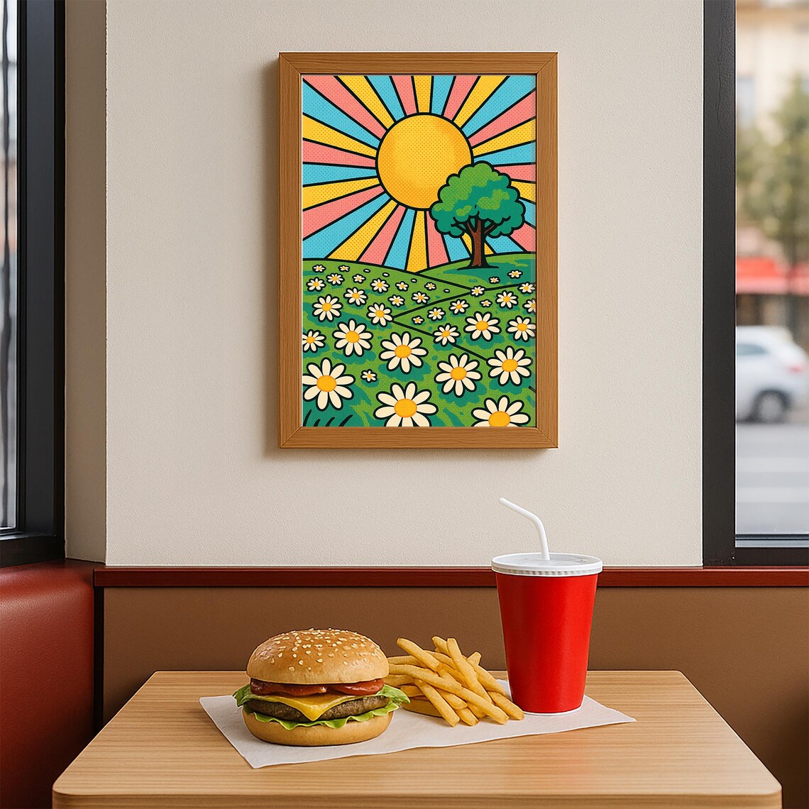Pop Art Sun Daisy Meadow Retro Colorful Sunshine Bold Wall Art - Image 4